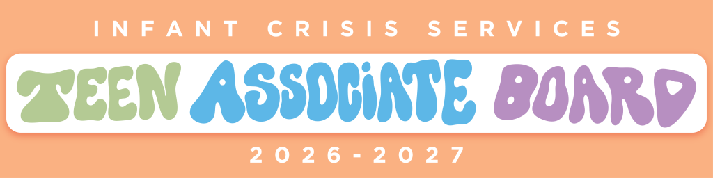 Text on orange gradient background, Infant Crisis Services Teen Associate Board 2026-2027